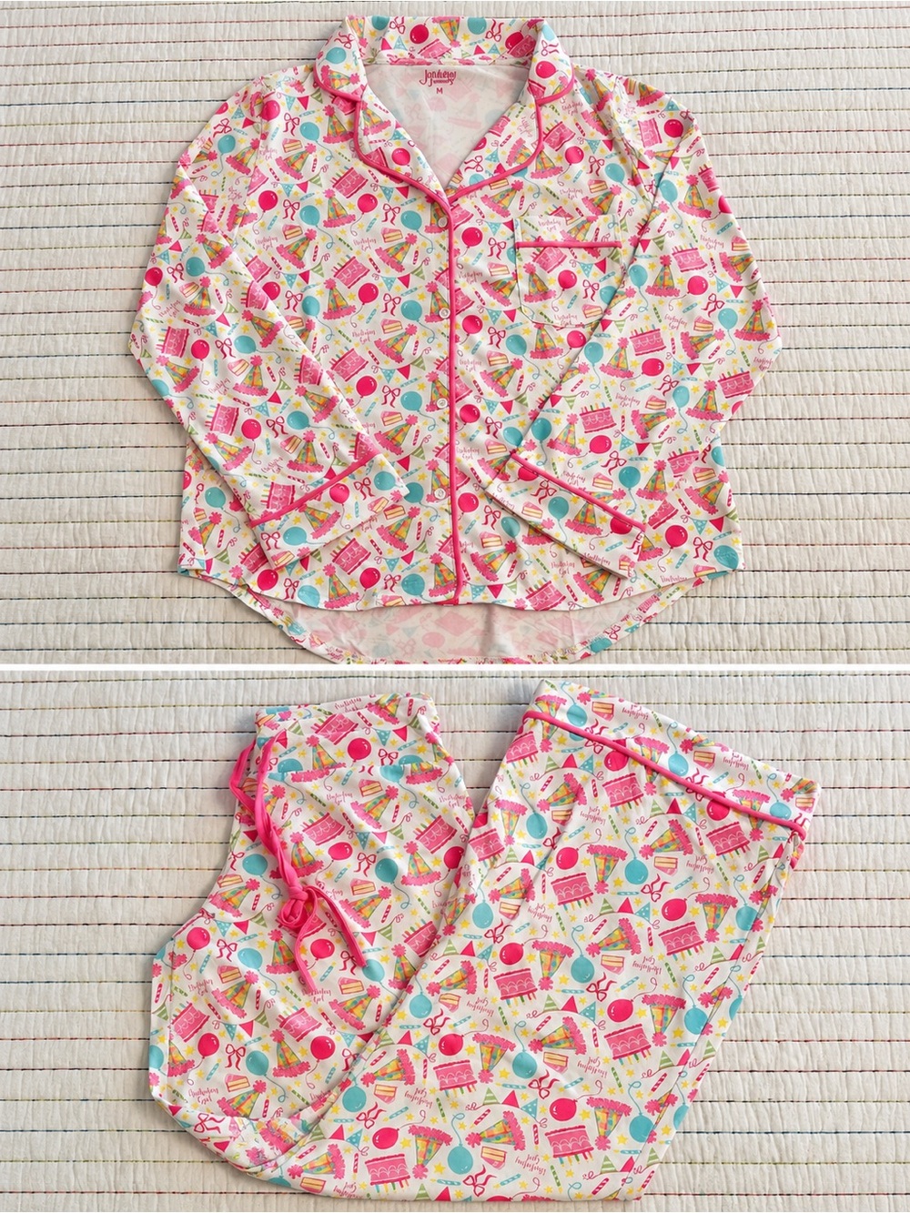 Children's Pink Party Print Pajama Set - Joyful Sewing Motifs